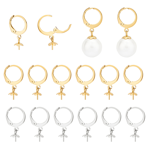 

PandaHall Unicraftale 40Pcs 2 Colors 304 Stainless Steel Leverback Earring Findings, for Half Drilled Beads, Golden & Stainless Steel Color...