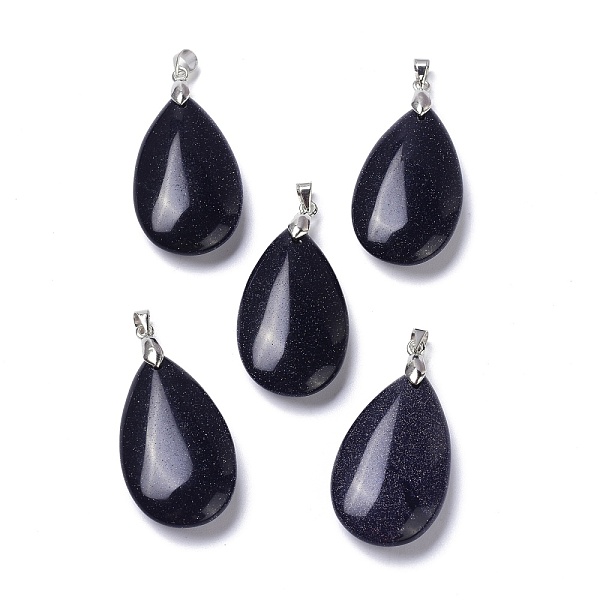 

PandaHall Synthetic Blue Goldstone Pendants, with Brass Finding, Teardrop, 35x20x7.5~9mm, Hole: 4x3.5mm Blue Goldstone Teardrop