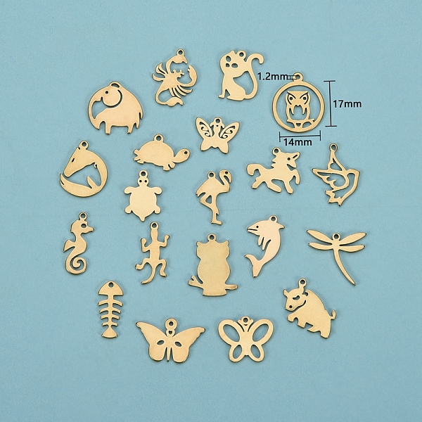 20Pcs 20 Style 304 Stainless Steel Charms
