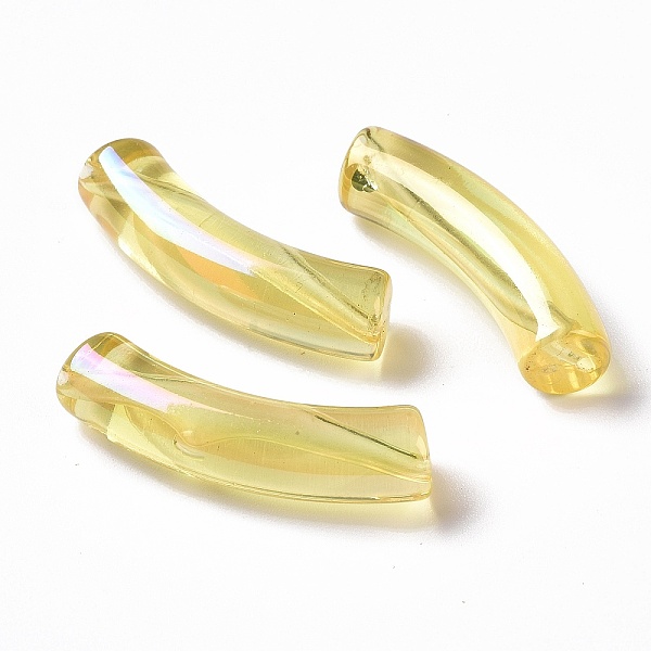 

PandaHall UV Plating Transparent Rainbow Iridescent Acrylic Beads, Curved Tube, Yellow, 32~33x10x8mm, Hole: 1.6mm Acrylic Tube Yellow