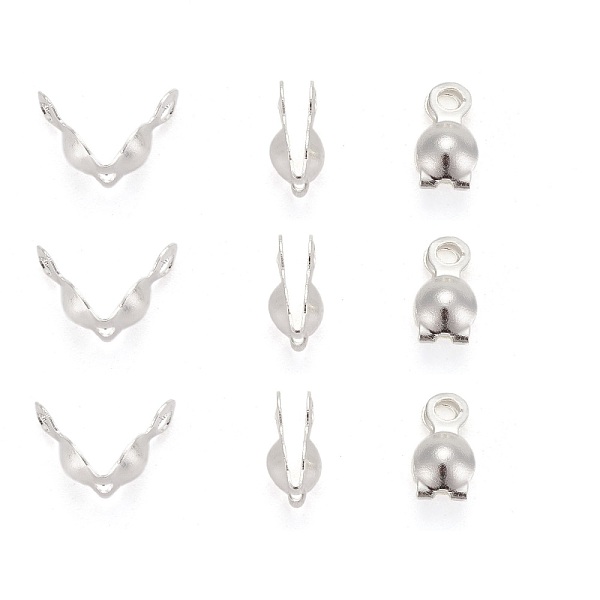 

PandaHall Brass Bead Tips, Calotte Ends, Clamshell Knot Cover, Silver Color Plated, 7x4mm, Hole: 1mm Brass