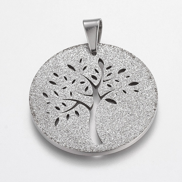 

PandaHall Trendy Flat Round with Tree Necklace Findings 304 Stainless Steel Textured Pendants, Stainless Steel Color, 35x36x2mm, Hole: 8x6mm...