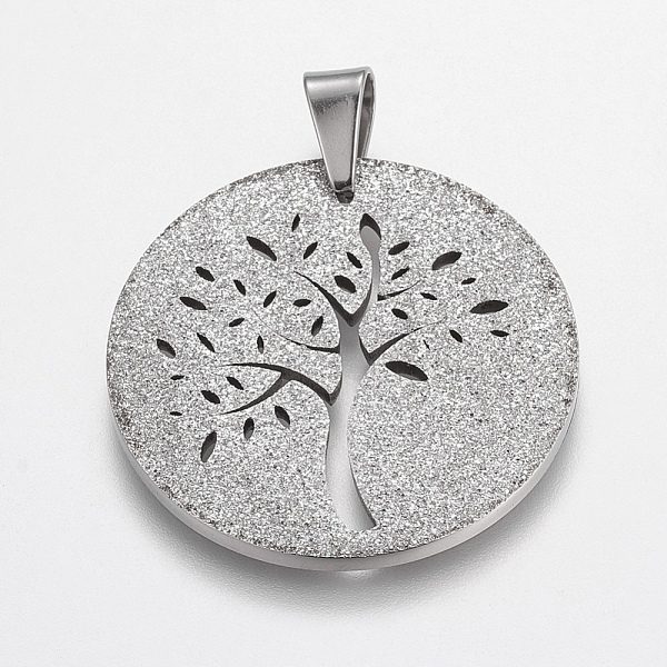 Accessoires Du Collier Tendance Ronds Et Plats D'arbre Pendentifs Texturés En 304 Acier Inoxydable