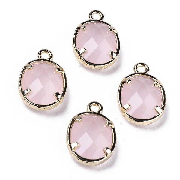 

PandaHall Faceted Synthetic Rose Quartz Charms, with Light Gold Plated Brass Settings, Oval, 14x9.5x4mm, Hole: 1.5mm Rose Quartz Oval
