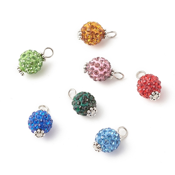 

PandaHall Polymer Clay Rhinestone Pendants, with 304 Stainless Steel Findings & Alloy Beads, Round, Mixed Color, 17x9.5mm, Hole: 3mm Polymer..., Multicolor