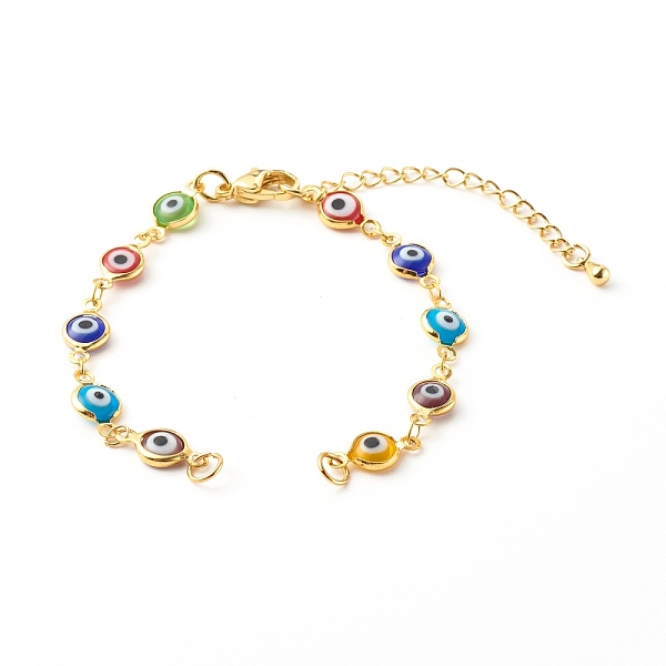 

PandaHall Evil Eye Lampwork Link Chain Bracelet Making, with Brass Lobster Claw Clasps, Colorful, Golden, 6-1/2 inch(16.5cm) Brass