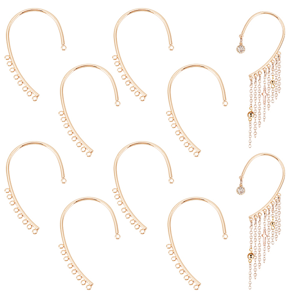 

PandaHall UNICRAFTALE 8Pcs Light Gold DIY Ear Cuff Brass Earring Cuffs Tassel Ear Wrap Earring Cuffs Accessaries with 8 Loop 55mm Long Ear...