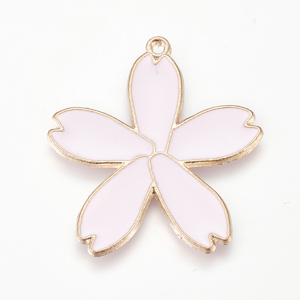 

PandaHall Alloy Enamel Pendants, Sakura, Golden, Misty Rose, 34x31.5x1.5mm, Hole: 1.7mm Alloy+Enamel Flower