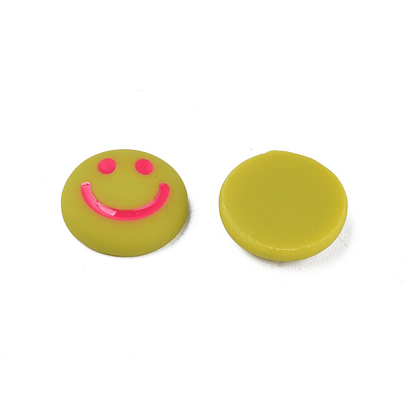 

PandaHall Acrylic Enamel Cabochons, Flat Round with Smiling Face Pattern, Dark Khaki, 20x6.5mm Acrylic Flat Round