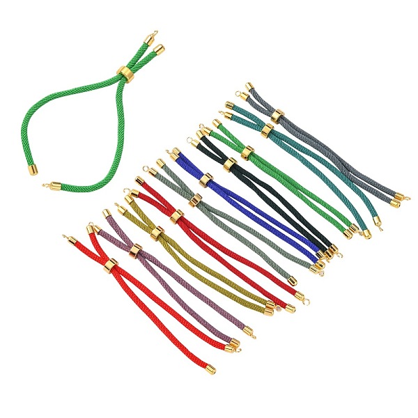 Nylon Twisted Cord Bracelet Making, Slider Bracelet Making, with Brass Findings, Lead Free & Cadmium Free, Round, Golden, Mixed Color, 8.66-9.06 inch(22-23cm), Hole: 2.8mm, Single Chain Length: about 4.33-4.53 inch(11-11.5cm)