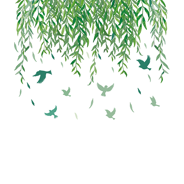 PandaHall SUPERDANT Green Leaves Wall Sticker Hanging Willow Vine Wall Decals with Birds Wall Decor Vinyl Wall Decoration for Wall Cabinet...