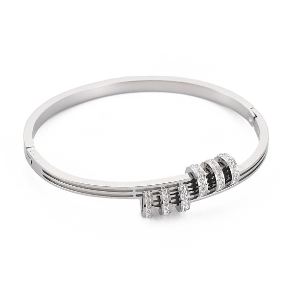 

PandaHall Crystal Rhinestone Disc Bangle, Stainless Steel Hinged Bangle for Women, Stainless Steel Color, Inner Diameter: 1-7/8x2-3/8 inch...