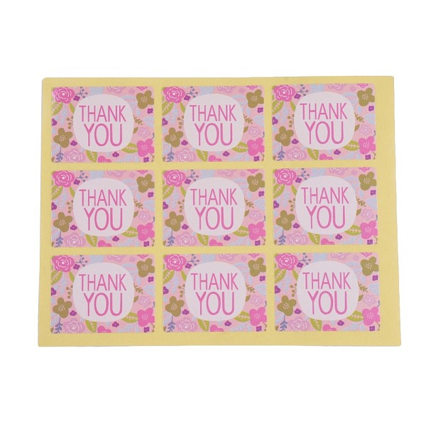 

PandaHall Thank You Stickers, DIY Sealing Stickers, Label Paster Picture Stickers, with Word and Flower, Pink, 13.8x10.5cm Paper Word Pink