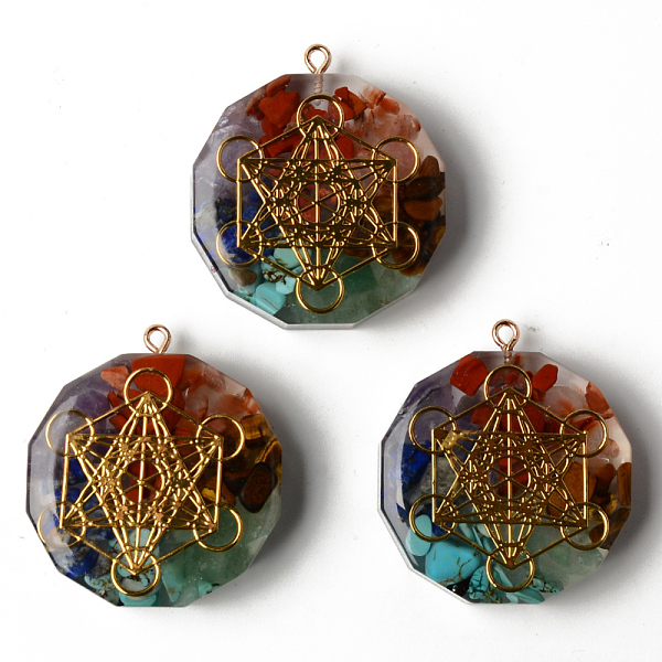 

PandaHall Flat Round Epoxy Resin Pendants, with Natural Amethyst & Lapis Lazuli & Sodalite & Green Aventurine & Tiger Eye & Carnelian & Red...