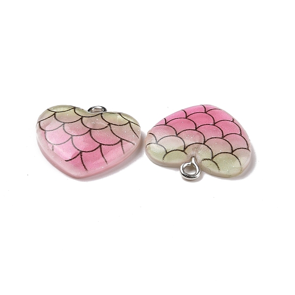 

PandaHall Opaque Resin Pendants, with Glitter Powder and Platinum Tone Iron Loops, Heart Charm with Scales Pattern, Colorful, 19x19x4mm...