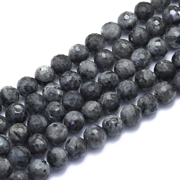 PandaHall Natural Larvikite Beads Strands, Round, Faceted(128 Facets), 8mm, Hole: 1.2mm, about 49pcs/strand, 15.16 inch(38.5cm) Larvikite...