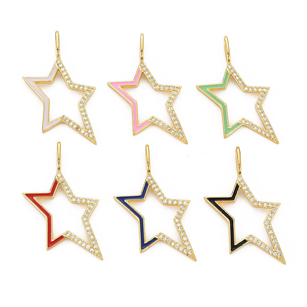 

PandaHall Brass Cubic Zirconia Pendants, with Enamel and Brass Snap on Bails, Real 18K Gold Plated, Star, Nickel Free, Mixed Color..., Multicolor