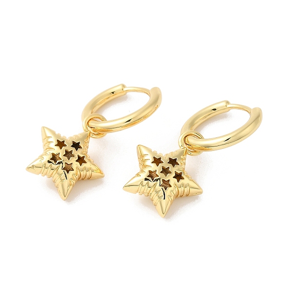 

PandaHall Rack Plating Brass Star Hoop Dangle Earrings, Long-Lasting Plated, Cadmium Free & Lead Free, Real 18K Gold Plated, 36x19mm Brass...