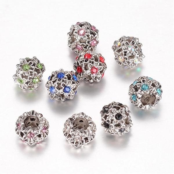 

PandaHall Alloy Glass Rhinestone European Beads, Large Hole Beads, Rondelle with Flower, Antique Silver, Mixed Color, 11x9mm, Hole: 5mm..., Multicolor