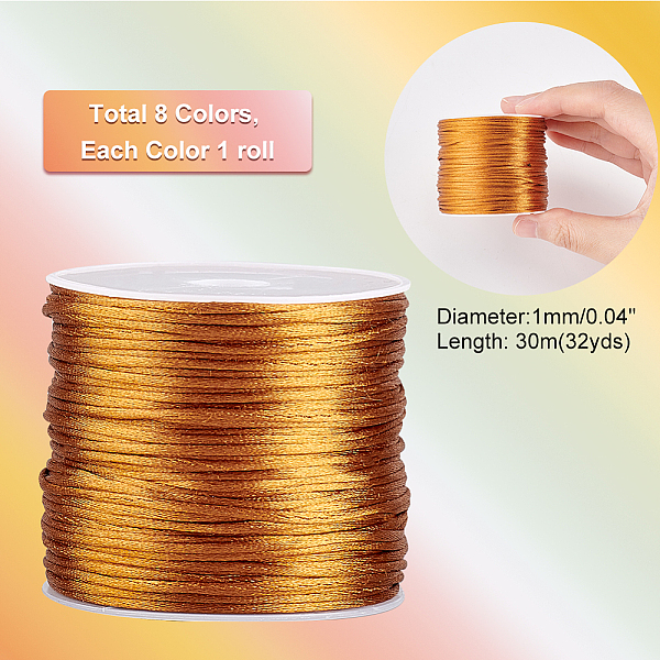 

PandaHall PH 262 Yards/240m 1mm Nylon String Trim, 8 Colors Satin Rattail Cord Silk Cord Beading String for Autumn, Thanksgiving Macrame..., Multicolor
