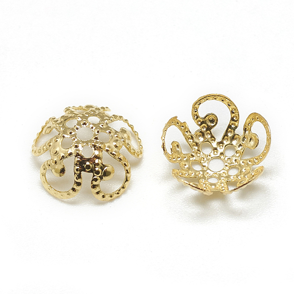 

PandaHall Brass Bead Caps, 5-Petal, Real 18K Gold Plated, 10x4mm, Hole: 1mm Brass