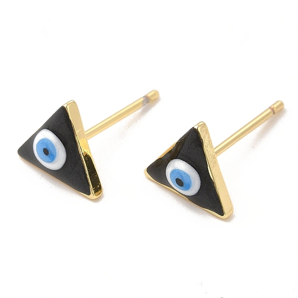 

PandaHall Enamel Triangle with Evil Eye Stud Earrings, Real 18K Gold Plated Brass Jewelry for Women, Black, 8x9mm, Pin: 0.8mm Brass Evil Eye...