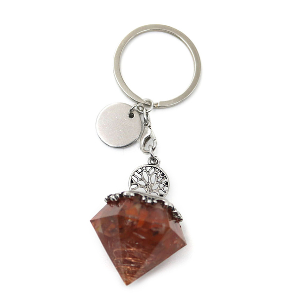 

PandaHall Reiki Energy Natural Carnelian Chips in Resin Diamond Shape Pendant Keychain, with Tree of Life Charm, 9cm Carnelian Diamond