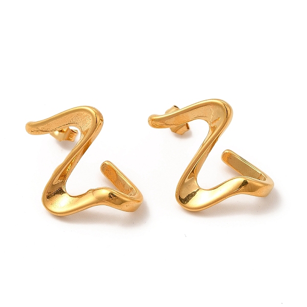 PandaHall Vacuum Plating 304 Stainless Steel Twist Wave Stud Earrings for Women, Golden, 26x20x12mm, Pin: 0.7mm 304 Stainless Steel Twist