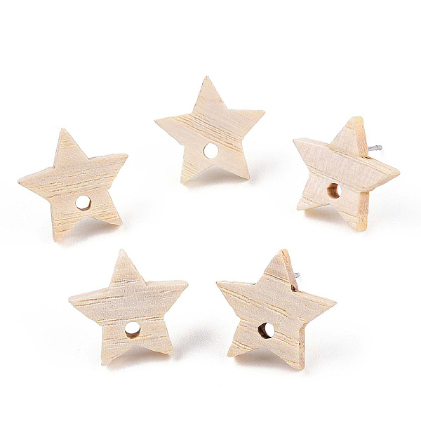 

PandaHall Ash Wood Stud Earring Findings, with 304 Stainless Steel Pin, Star, 14.5x15mm, Hole: 1.8mm, Pin: 0.7mm Wood Star