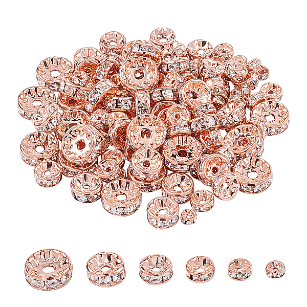 

PandaHall 120 Pcs Brass Crystal Rondelle Rhinestone Spacer Beads Diameter 4/5/6/7/8/10mm for Jewelry Making, Rose Gold Brass+Rhinestone..., Clear