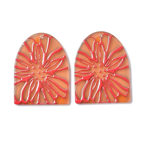 

PandaHall Acrylic Pendants, 3D Printed, Half Oval with Flower, Coral, 36x27.6x2.3mm, Hole: 1.6mm Acrylic Others Red