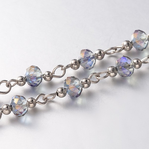 

PandaHall Trendy Handmade Faceted Rondelle Glass Beads Chains for Necklaces Bracelets Making, with Iron Spacer Beads and Iron Eye Pin..., Purple