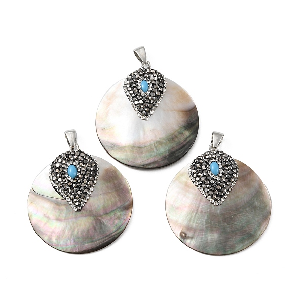 

PandaHall Natural Black Lip Shell Pendants, Flat Round Charms with Iron Polymer Clay Rhinestone Findings, Platinum, 43x40x4.5mm, Hole...