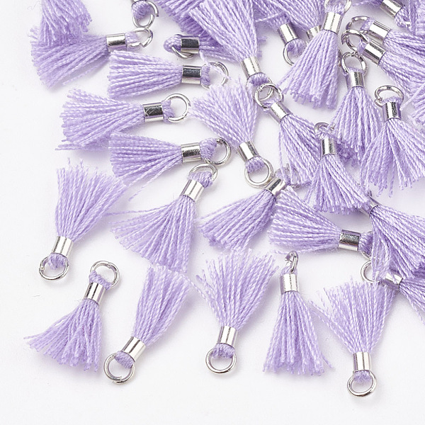 

PandaHall Polycotton(Polyester Cotton) Tassel Pendant Decorations, Mini Tassel, with Brass Findings, Platinum, Lilac, 10~15x3~4mm, Hole: 2mm..., Purple