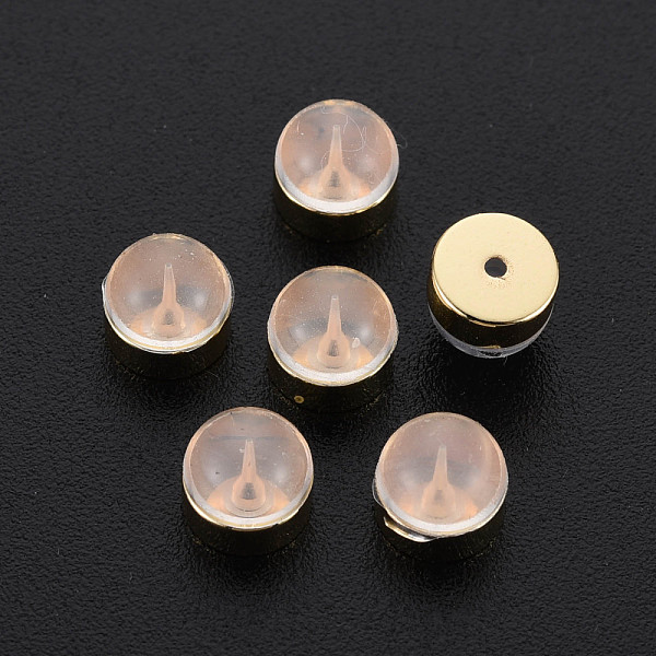 

PandaHall Silicone Ear Nuts, Earring Backs, with Brass Findings, Half Round, Cadmium Free & Nickel Free & Lead Free, Golden, 6x5~5.5x5~5.5mm..., Clear