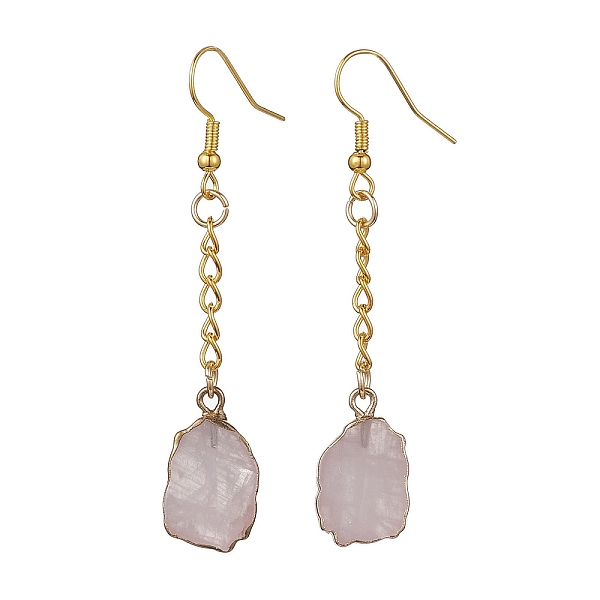 

PandaHall Nuggets Natural Rose Quartz Dangle Earrings, Golden Iron Chains Tassel Earrings, 63x12mm Rose Quartz Nuggets