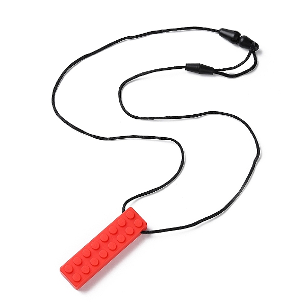 

PandaHall Building Blocks Food Grade Silicone Pendant Molar Stick Nursing Necklaces, Chewing Beads For Teethers, Red, 425~791x1.5mm...