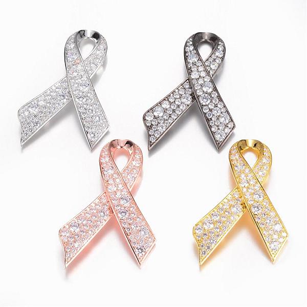

PandaHall Brass Cubic Zirconia Safety Brooch, Awareness Ribbon, Mixed Color, 59x38mm, Pin: 0.8mm Brass+Cubic Zirconia Clear