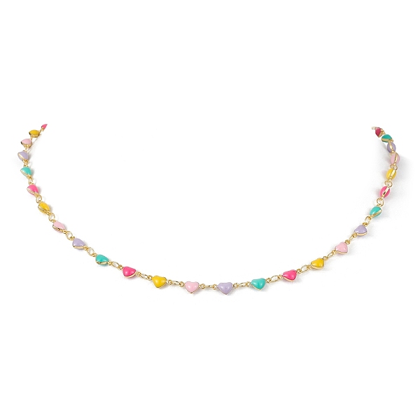 

PandaHall Real 18K Gold Plated Brass Enamel Heart Link Chain Necklaces, Colorful, 15.67 inch(39.8cm) Brass Heart Multicolor