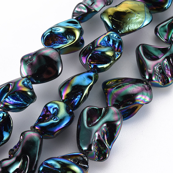 

PandaHall Electroplate Natural Freshwater Shell Beads Strands, Nuggets, Rainbow Color, 15~24x9~17x7~12mm, Hole: 0.8mm, about 20~23pcs/strand...