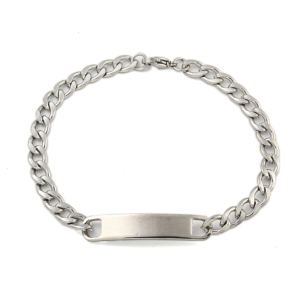 

PandaHall 304 Stainless Steel Curb Chain ID Bracelets for Women, Stainless Steel Color, 8-3/4x1/4 inch(22.2x0.8cm) 304 Stainless Steel
