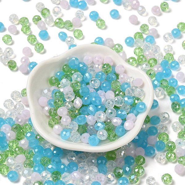 

PandaHall Glass Beads, Faceted, Rondelle, Azure, 6x5mm, Hole: 1mm, about 2360pcs/500g Glass Rondelle Blue