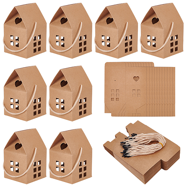 

PandaHall BENECREAT 30Pcs House Shaped Gift Boxes, 7.5x8x7.5cm Log Kraft Paper Candy Box Cardboard Treat Bags for Wedding Baby Shower..., Orange