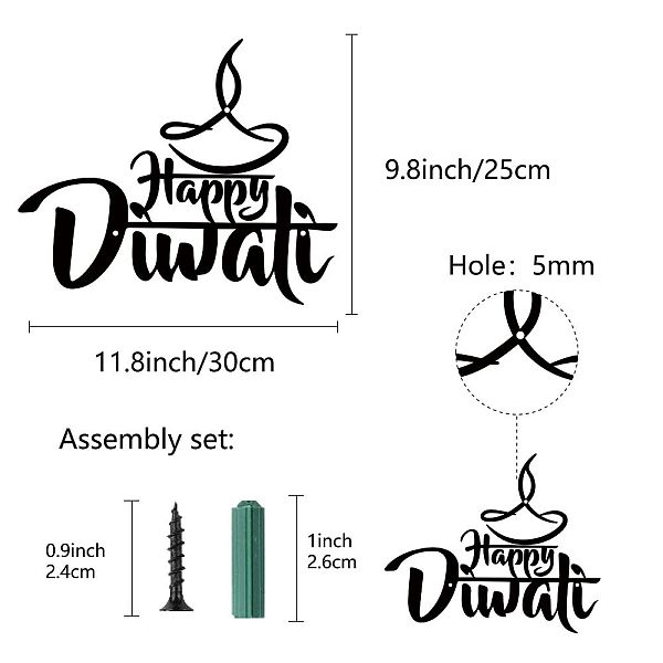 

PandaHall Iron Hanging Decors, Metal Art Wall Decoration, Word Happy Diwali, for Living Room, Home, Office, Garden, Kitchen, Hotel, Balcony...