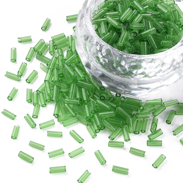 

PandaHall Transparent Glass Bugle Beads, Round Hole, Sea Green, 3~8x2mm, Hole: 0.7mm, about 450g/pound Glass