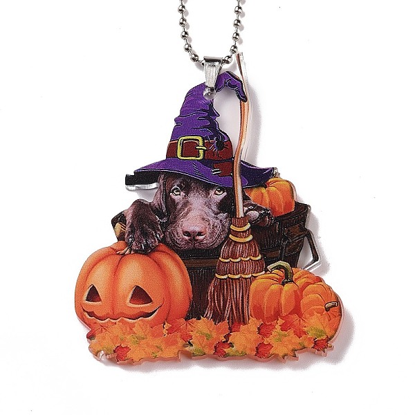 

PandaHall Opaque One-sided Printed Acrylic Big Pendants, with Iron, for Halloween, Dog with Pumpkin, Coral, 300x2mm, Hole: 3.5mm..., Red
