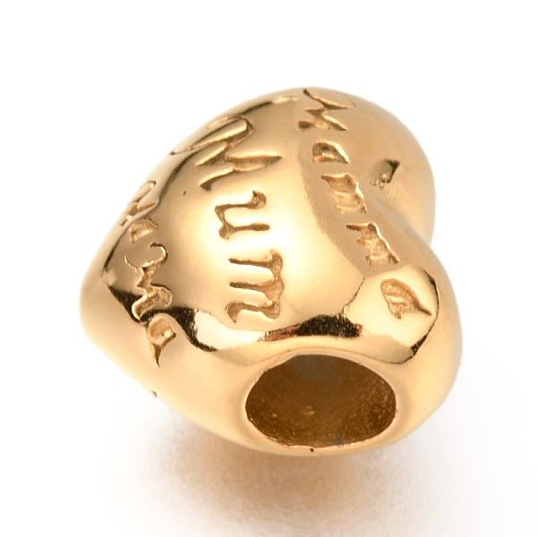 

PandaHall Ion Plating(IP) 316 Surgical Stainless Steel European Beads, Large Hole Beads, Heart with Word Mum, Golden, 10.5x11x8mm, Hole: 4mm...