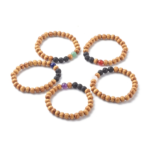 

PandaHall Natural Wood Beads Stretch Bracelets, with Natural Mixed Gemstone Beads, Round, Inner Diameter: 2-3/8 inch(5.9cm) Mixed Stone