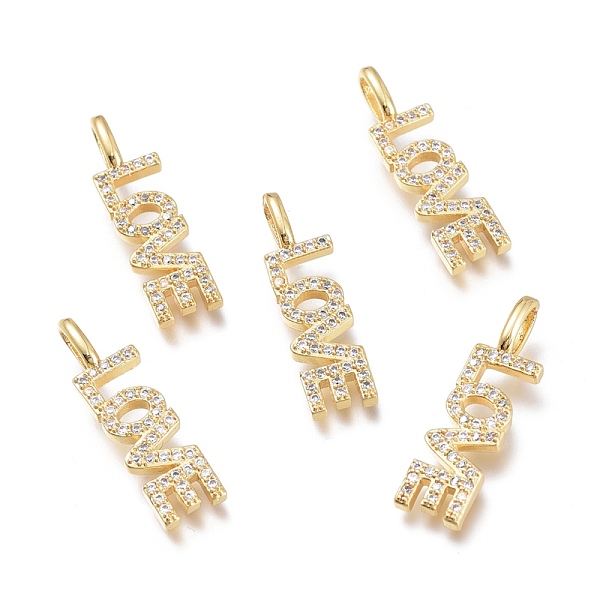 

PandaHall Brass Micro Pave Clear Cubic Zirconia Pendants, for Valentine's Day, Long-Lasting Plated, Word Love, Real 18K Gold Plated...