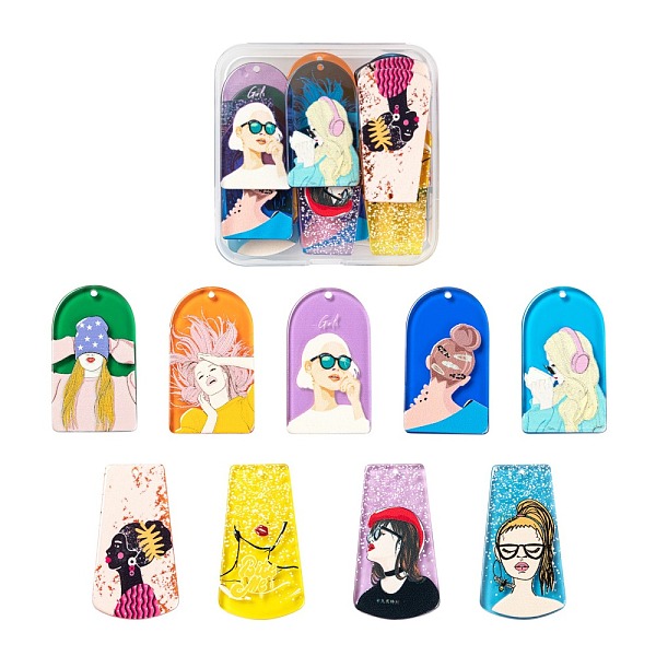 

PandaHall 18Pcs Transparent Acrylic Pendants, 3D Printed, Half Oval & Trapezoid with Woman Pattern, Mixed Color, 43~45.5x24~25x3~3.5mm, Hole..., Multicolor